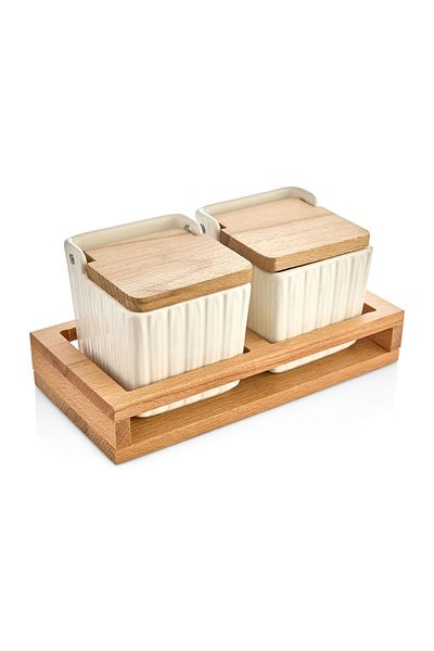 İLİVA 2' Salt Pepper Spice Rack Storage Container with Wooden Stand - Salt Container, Pepper Shaker
