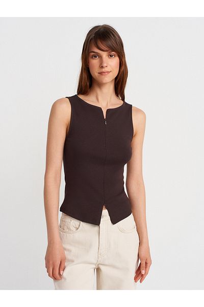 Dilvin 31764 Λεπτομερές φερμουάρ Top-Dark Brown