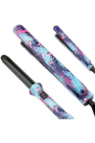 X LOT Flat Ceramic Iron by Ishaku + Mini Hair Straightener + Triple Curling Wand, Gift Set for Hair Stylin