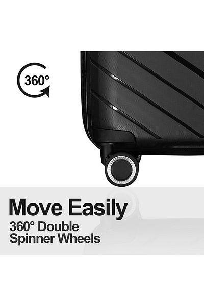 Travelwize Unbreakable Pp Luggage Set With 8 Wheels Pp 3 Pieces Set,tsa Lock, Antitheftzipp,size 21"25"29"black