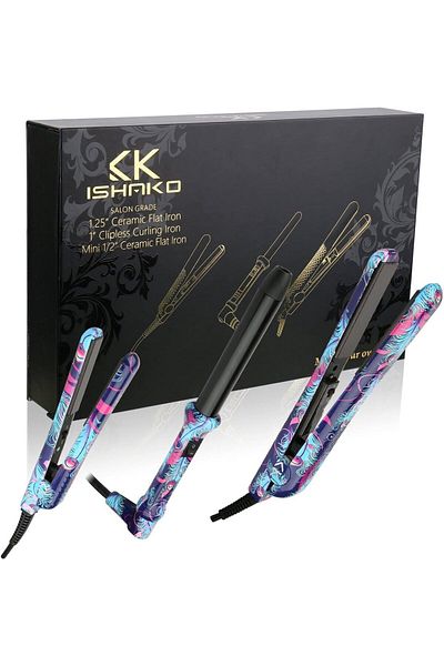 X LOT Flat Ceramic Iron by Ishaku + Mini Hair Straightener + Triple Curling Wand, Gift Set for Hair Stylin