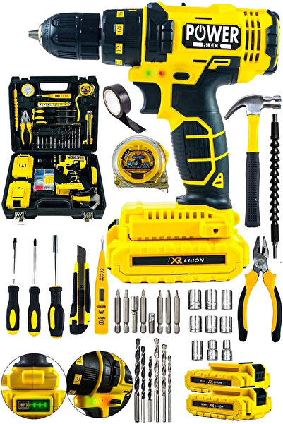 POWER BLACK GERMANY POWER BLACK 100 PARÇALI ULTRA LÜKS MEN 12 V 1,5 AH ÇİFT BATARYALI MATKAP