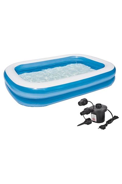 Joyful Box Inflatable Rectangular Pool Joyful Box, 2 Rings, 201 x 150 x 51 cm + Electric Pump Gift