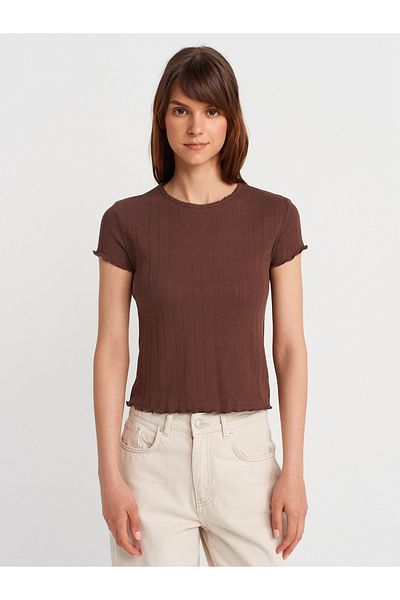 Dilvin 31834 Short Sleeve T-Shirt-Light Brown