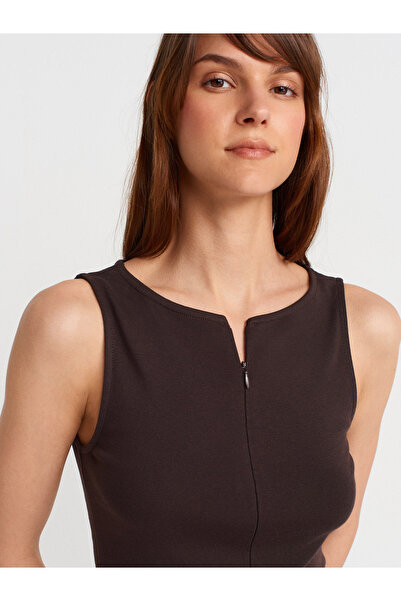 Dilvin 31764 Детайлно горнище с цип - тъмнокафяво