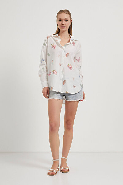 Arma Life Γυναικείο μακρυμάνικο καλοκαιρινό φαρδύ λευκό πουκάμισο