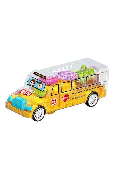 rexa Transparent Gear School Bus Toy – Light & Sound Educational Vehicle for Kids