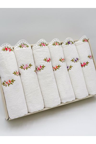 AYHANHOME Flower Embroidered Boxed Velvet 6-Piece 30X50 Kitchen Towel Set