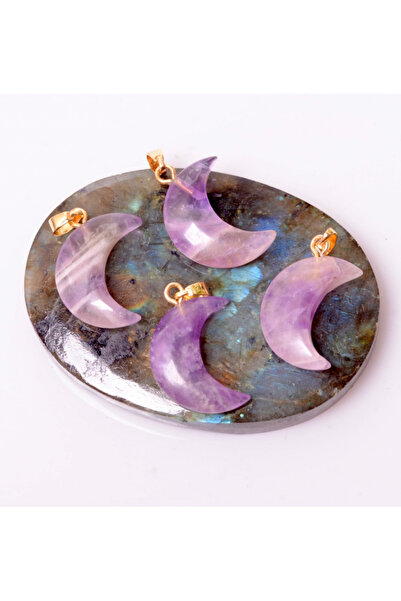 Taş-Mir Ay Şeklinde Ametist Kolye Ucu Altın Renkli