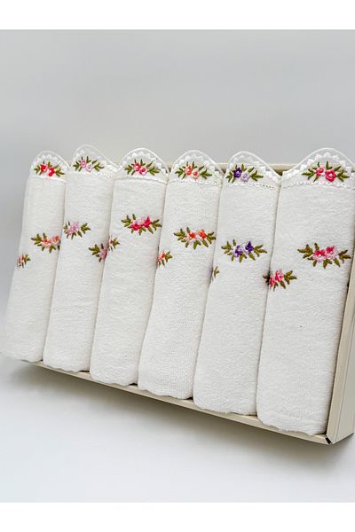 AYHANHOME Flower Embroidered Boxed Velvet 6-Piece 30X50 Kitchen Towel Set