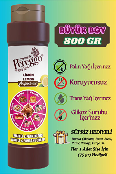 PEREGGO CHOCOLATE Limon Aromalı Sos - Waffle, Pankek, Krep, Fondü, Pasta, Kruvasan, San Sebastian Sos 800gr
