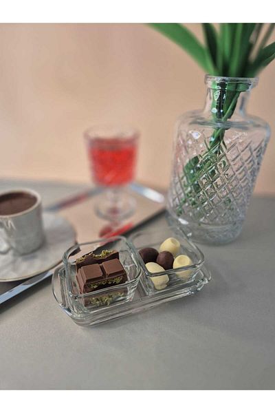 Kaveh glass Kaveh Set of 2 Glass Plate Jam Bowl Sauce Bowl Breakfast Presentation Set