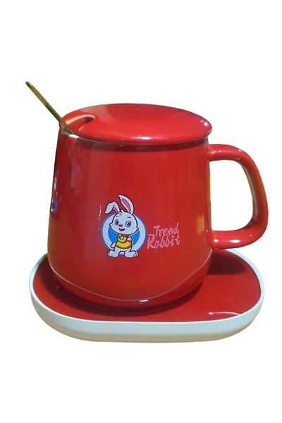 arvada Set cană ceramică cu încălzitor, Fashion Rabbit, 350 ml, roșie