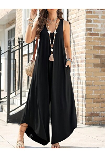 Bijuterria Eyesof Women's Strap Round Neck Pocket Casual Long Viscose Jumpsuit