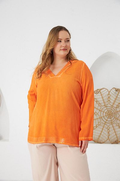 RMG Plus Size Sequin Detail Blouse Orange