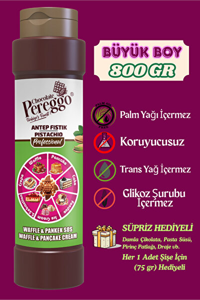 PEREGGO CHOCOLATE Antep Fıstık Aromalı Sos - Waffle, Pankek, Krep, Fondü, Pas...