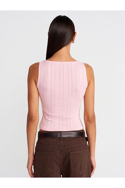 Dilvin 21069 Buttoned Square Neck Top-Powder Pink