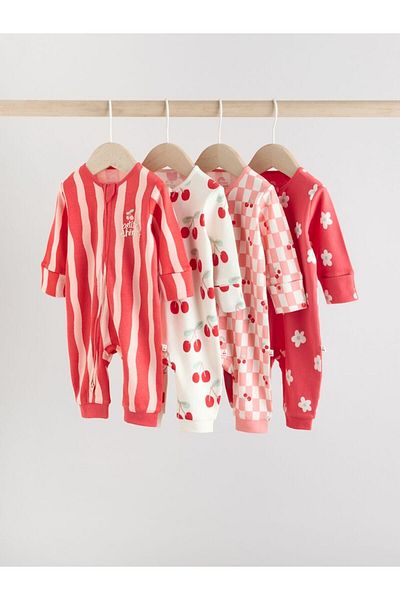 Next Baby 100% Cotton Cherry Patterned Footless 4-Piece Jumpsuit Set