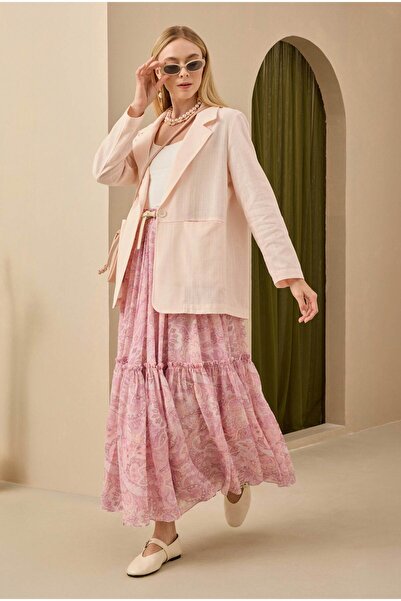 HEQA Katlı Şifon Etek Soft Şal Desen