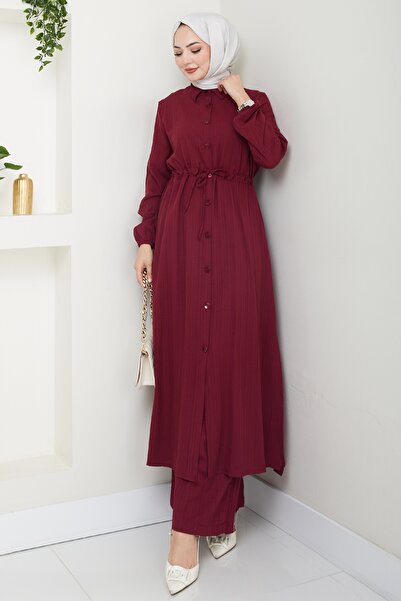 InStyle Σετ μπορντό φρύδι με μακρύ τουνίκ και παντελόνι