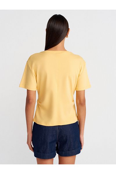 Dilvin 31874 T-Shirt with Slit Detail-Yellow