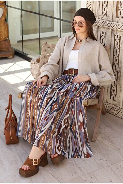 HEQA Katlı Şifon Etek Bark Desen