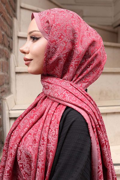 benguen Patterned Jacquard Shawl Red H102