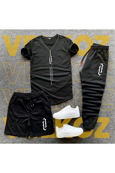 Velkoz Vertical Printed White-Black Unisex Summer Tracksuit Combination