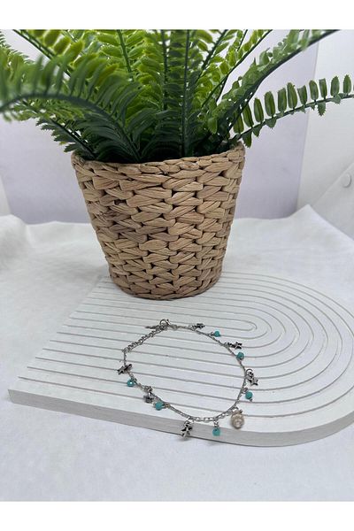 KUMRU BİJUTERİ Sea Shell, Star and Stone Detailed Ankle Bracelet