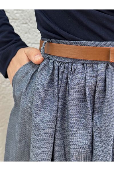 MİHRA STORE Erna Belted Poplin Skirt-Bn4362 Gray