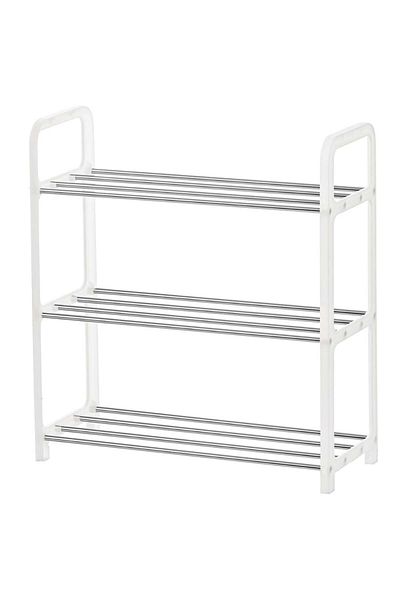 PUFO Suport pentru pantofi cu 3 rafturi, pliabil, 45 cm, alb
