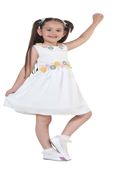 GÜLÜCÜK Kids G01631-433 Girl's Linen Gilet Dress - Smile - Yellow - St01631-Y...