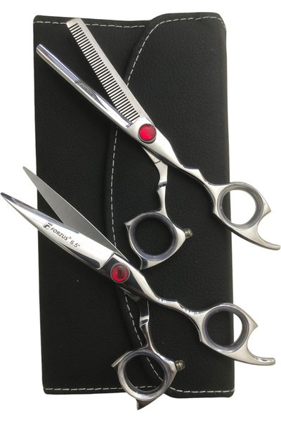 FORZUS Profesyonel Berber Kuaför Saç Kesim Makas Seti 6.5 Inc 2'li Deri Çanta...