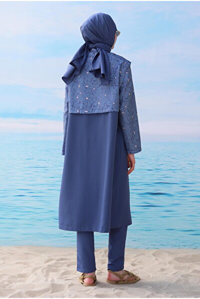 HEQA Μαγιό Hijab με σχέδιο Τζιν Μπλε