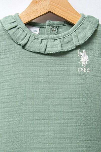 U.S. Polo Assn. U.S. Polo Assn. Müslin Kumaş Dokuma Yeşil Kız Bebek Alt Üst Takım