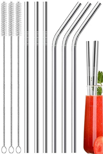 TUMU LIFE 9 Parça Metal Pipet Seti Paslanmaz Çelik Pipet Ve Çubuk Pipet Temizleme Fırçası