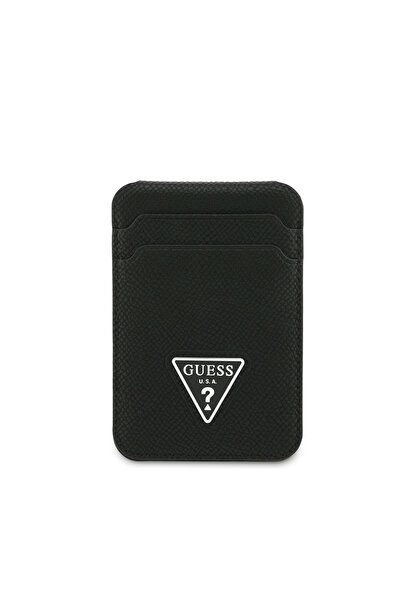 Guess Lisanslı 2 Hazneli Üçgen Logolu Standlı Magnetik Kartlık Siyah