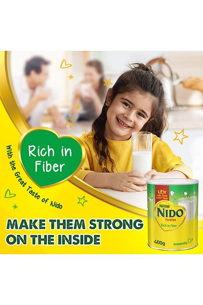 nido مسحوق حليب نستله المدعم الغني بالألياف 400 جرام مسحوق حليب مغذي للأطفال في مرحلة النمو
