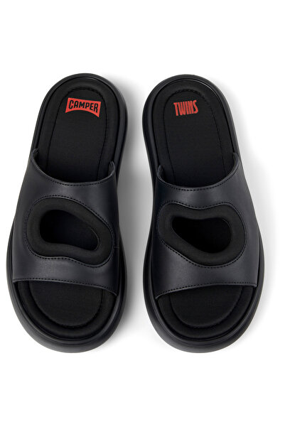 CAMPER Men's Black Hook And Loop Genuine Leather Slip-On Twin Slide with Soft EVA Sole