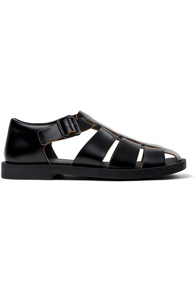 CAMPER Men's Black Adjustable Sandals with Hook And Loop Strap, Soft Sole, Genuine Leather Don