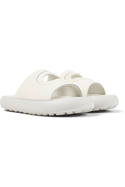 CAMPER Men's White Genuine Leather Sandals, Open-Front Fabric Detail, Non-Slip EVA Sole, Comfortable Twins