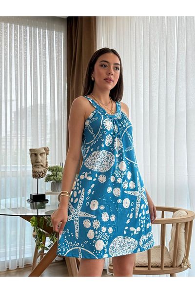 MODAVERA Women's Strappy Starfish Patterned Single Jersey Dress