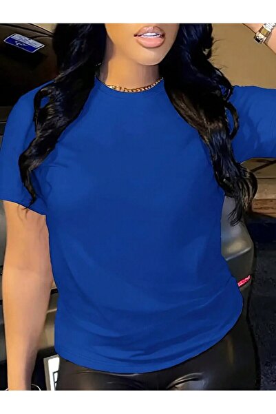 MODAVİBE Tricou simplu de bază – Decolteu tip crew neck, Bumbac poliester, Țe...