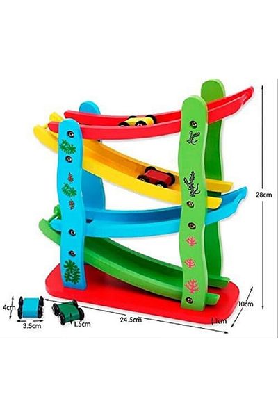 rexa 4-Level Wooden Ramp Racer – Mini Speed Car Toy for Kids Ages 3+