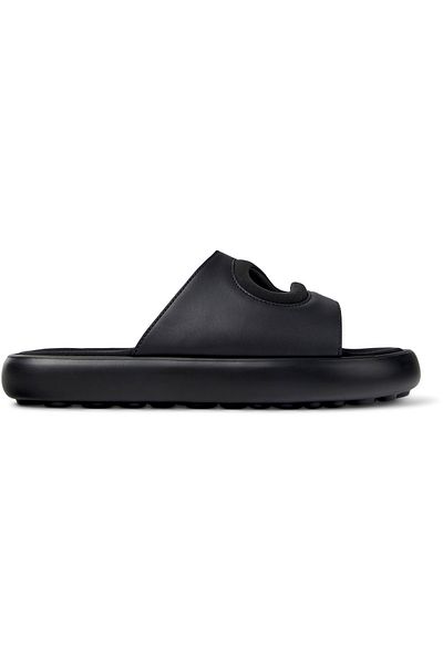 CAMPER Men's Black Hook And Loop Genuine Leather Slip-On Twin Slide with Soft EVA Sole