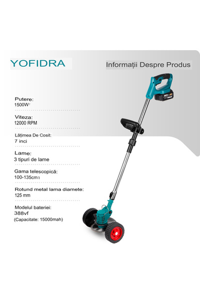 OEM Motocoasă Electrică 3-în-1 PRO 48V cu 2 Roti Detasabile – Compatibilă Makita