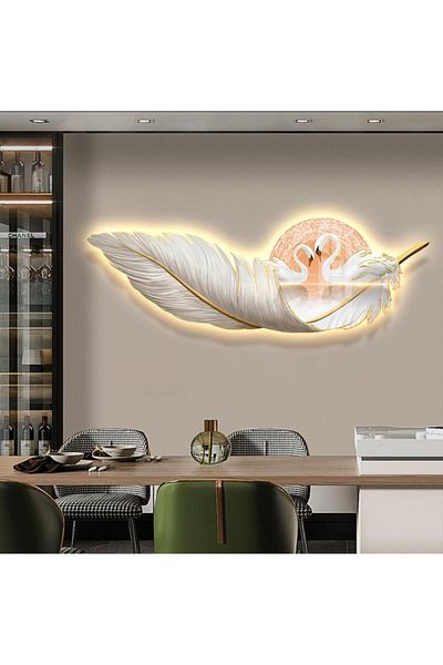 Un LED Feather and Swan Light Art Panel with Remote Control