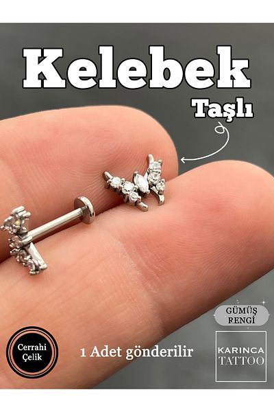 Karınca Piercing Butterfly Stone Tragus Piercing Forward Helix Flat Conch Surgical Steel Piercing Earring