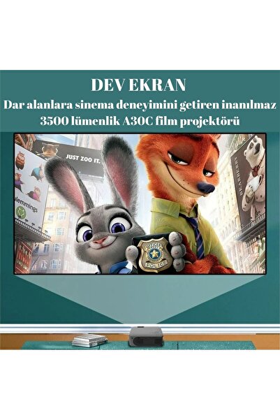 HPYTECH A30 Mini Projeksiyon Cihazı Full HD 1080p WiFi Destekli – Kablosuz Telefon Yansıtma