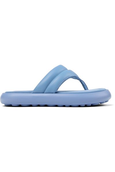 CAMPER Women's Blue Summer Stitch Detail Flip Flops, Lightweight EVA Sole, Genuine Leather Pelotas Flota